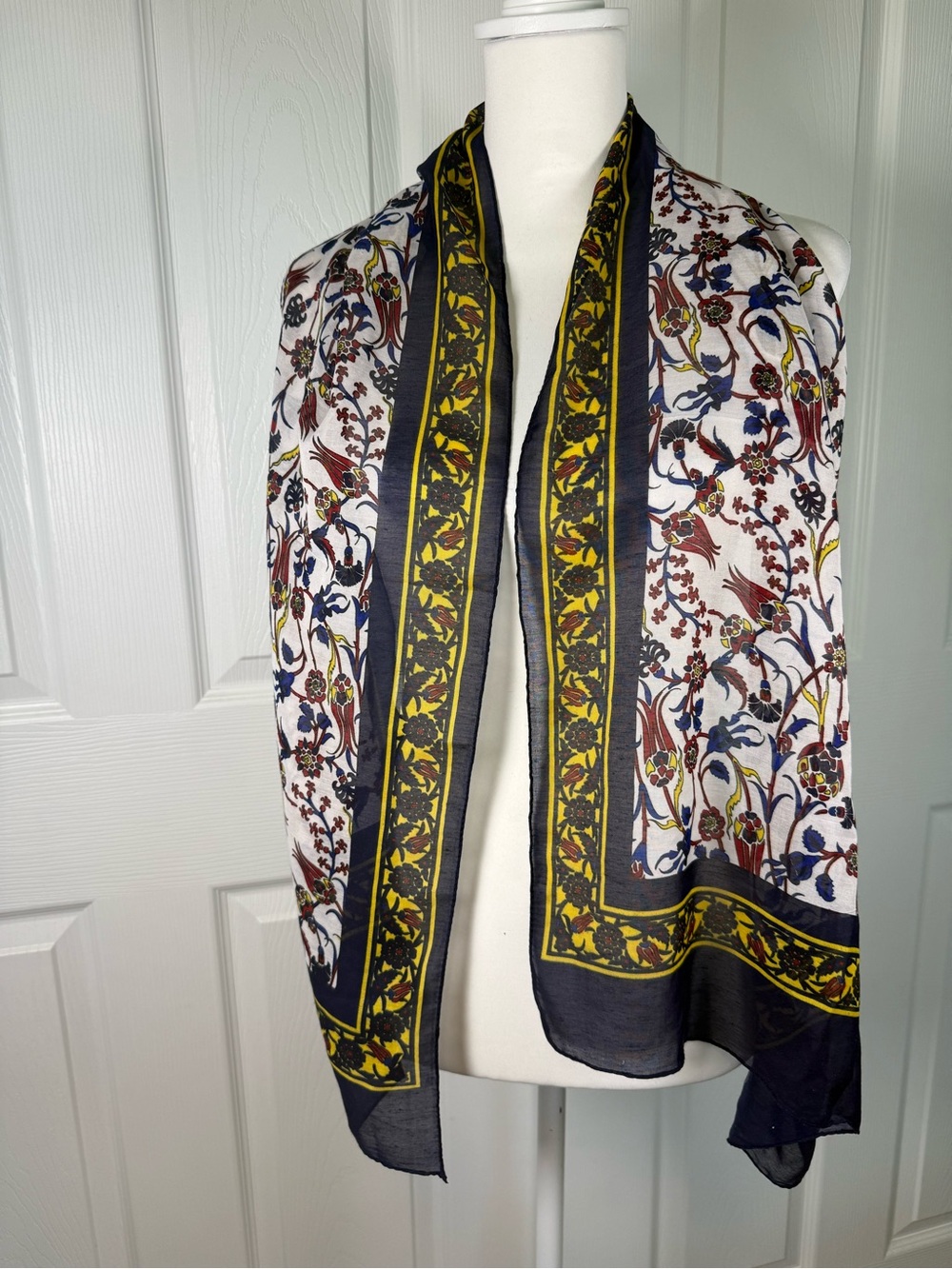 Turkish Silk Scarf Floral Navy Border Boho Cottagecore vintage grandmacore✨
